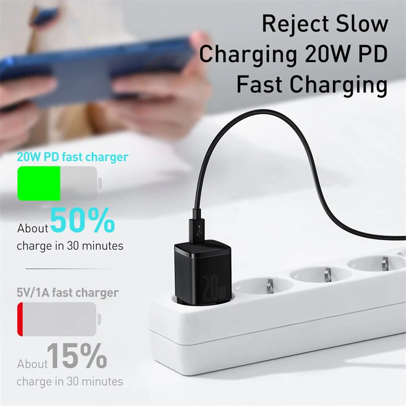 Baseus USB Type C Charger 20W Portable USB C Charger Support Type C PD Fast Charging For iPhone 15 14 13 12 Pro Max 11 X 8 Plus