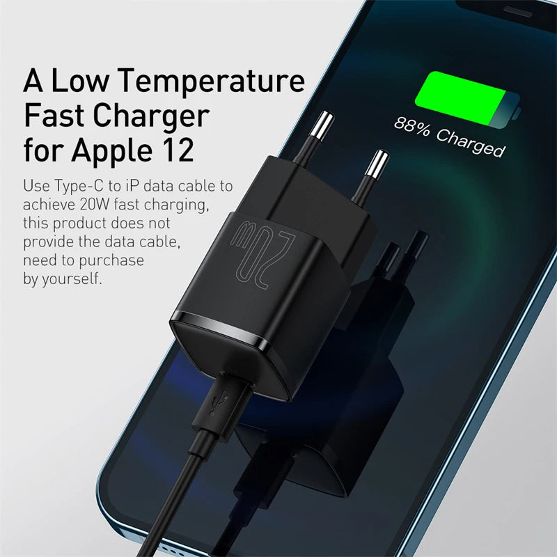 Baseus USB Type C Charger 20W Portable USB C Charger Support Type C PD Fast Charging For iPhone 15 14 13 12 Pro Max 11 X 8 Plus