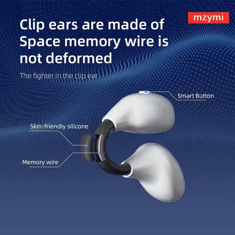 MZYMI Ambi Wireless Headsets Bone Conduction Earbuds Bluetooth Ear Clip Headphones Noise Reduction Waterproof Earphones with Mic