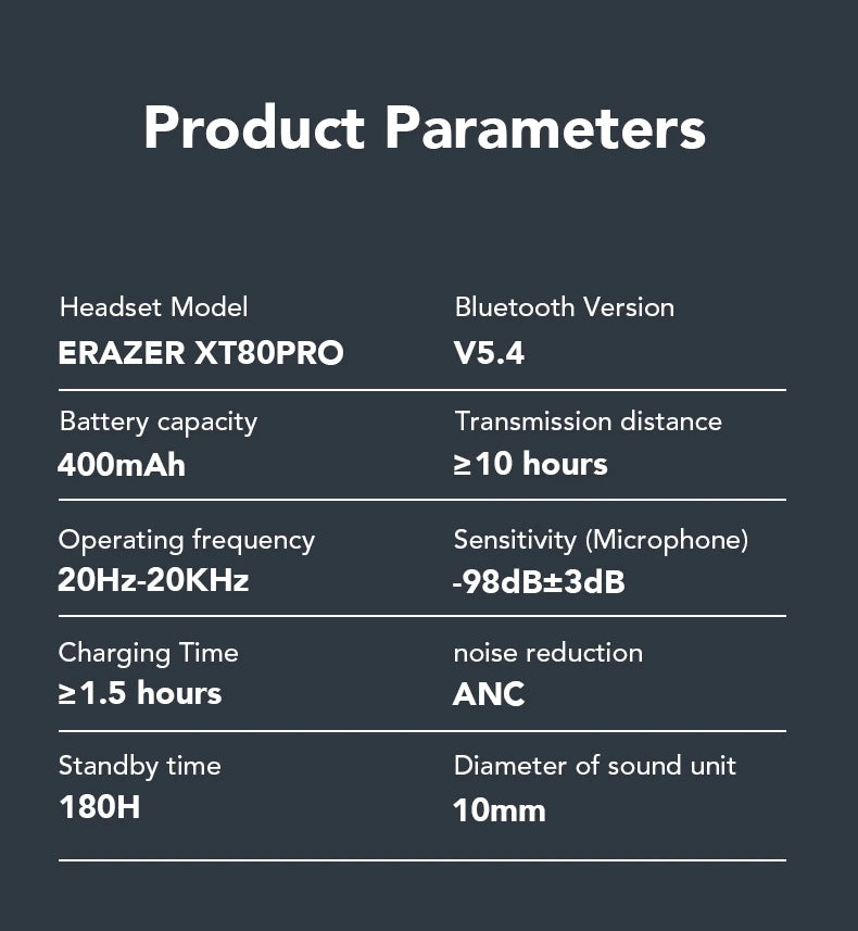 XT80 Bluetooth 5.3 Earphones True Wireless Headphones with Mic Button Control Noise Reduction Earhooks Waterproof Headset