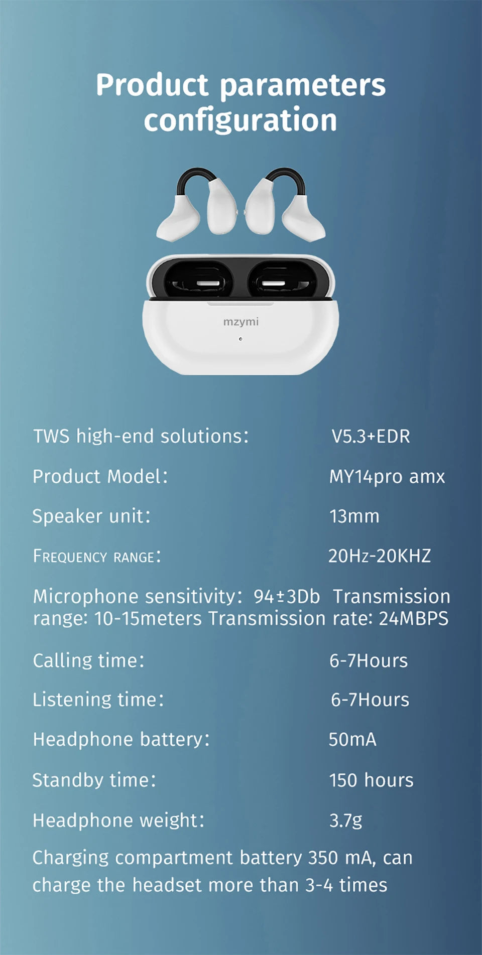 MZYMI Ambi Wireless Headsets Bone Conduction Earbuds Bluetooth Ear Clip Headphones Noise Reduction Waterproof Earphones with Mic