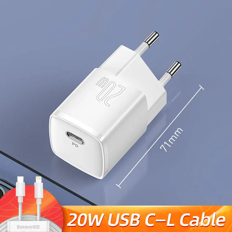 Baseus USB Type C Charger 20W Portable USB C Charger Support Type C PD Fast Charging For iPhone 15 14 13 12 Pro Max 11 X 8 Plus