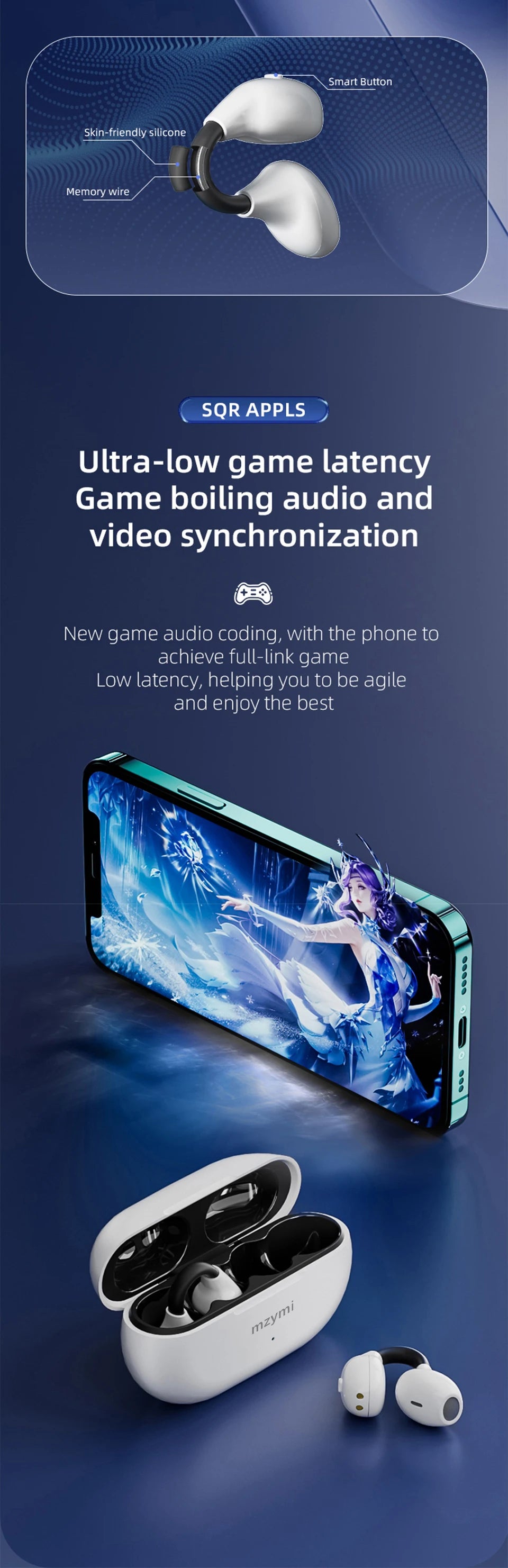 MZYMI Ambi Wireless Headsets Bone Conduction Earbuds Bluetooth Ear Clip Headphones Noise Reduction Waterproof Earphones with Mic